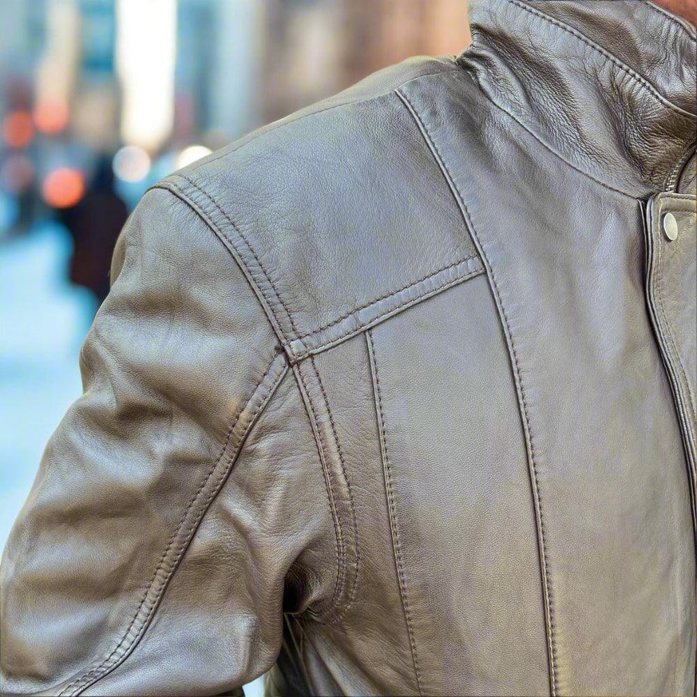 Veste bombardier en cuir pour hommes BOL à double poche 
