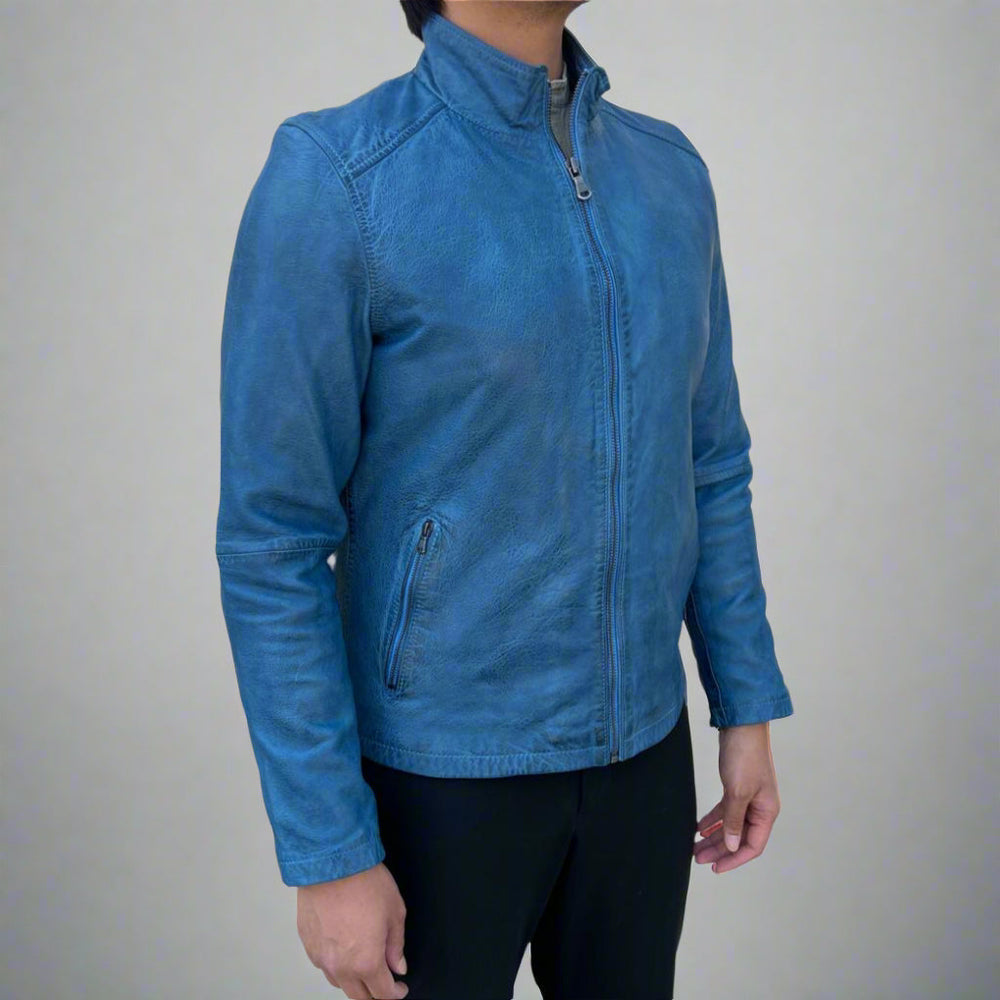 Men’s Sheep Leather Jacket. Classic Stand Collar with 2 Pockets EX-STOCK Canada 