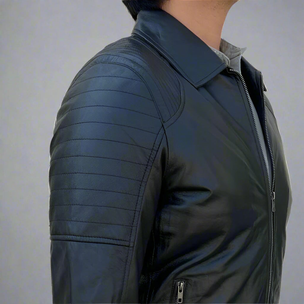 Men's Sheep Leather Jacket. Classic Quilted Shoulder Design with 2 Pockets EX-STOCK Canada 