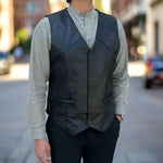 Men's Sheep Leather Vest. Snap Closure & Front Pockets EX-STOCK Canada 