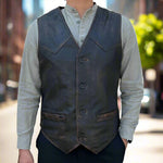 Men's Sheep Leather Ruboff Vest. Classic Button Closure & Front Pockets EX-STOCK Canada 