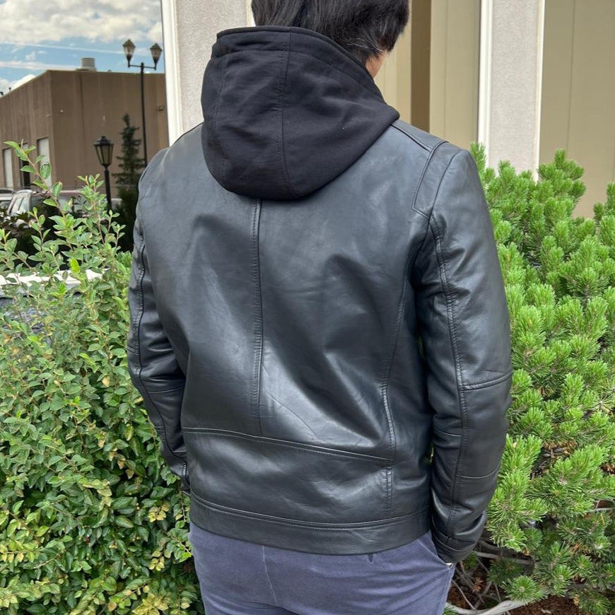 جاكيت هودي من جلد الحمل للرجال مع قلنسوة قابلة للفصلEX-STOCK Canada 