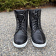 Men's Sneaker Biker Boots. Black Cowhide Leather with White Sole, Lace-Up & Side Zip EX-STOCK Canada 