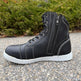 Men's Sneaker Biker Boots. Black Cowhide Leather with White Sole, Lace-Up & Side Zip EX-STOCK Canada 