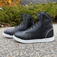 Men's Sneaker Biker Boots. Black Cowhide Leather with White Sole, Lace-Up & Side Zip EX-STOCK Canada 