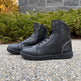 Men's Sneaker Biker Boots. Black Cowhide Leather with Lace-Up & Side Zip EX-STOCK Canada 