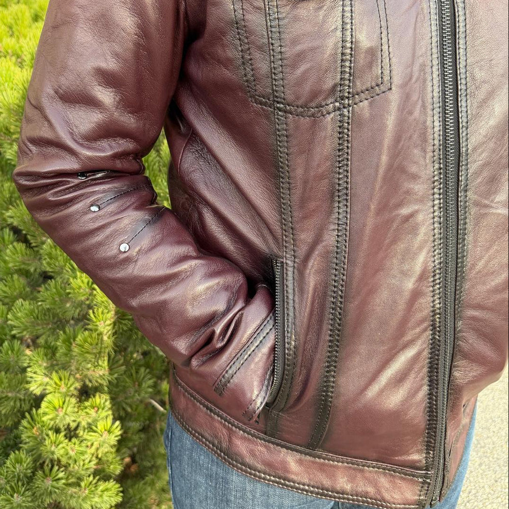 Men's Sheep Leather Jacket with Removable Fur Collar EX-STOCK Canada 