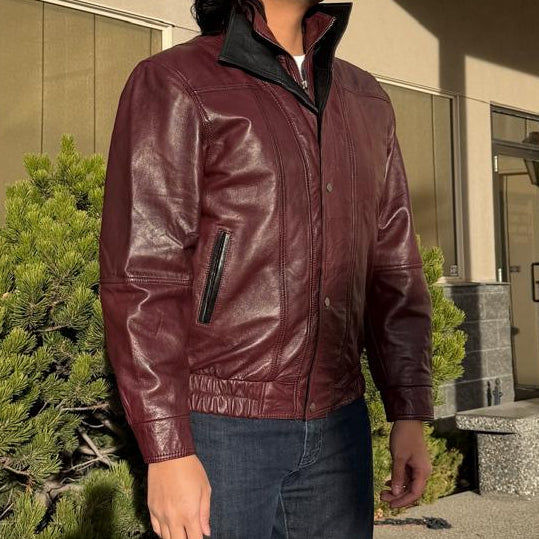 BOL Men's Double Collar Leather Bomber Jacket EX-STOCK Canada 