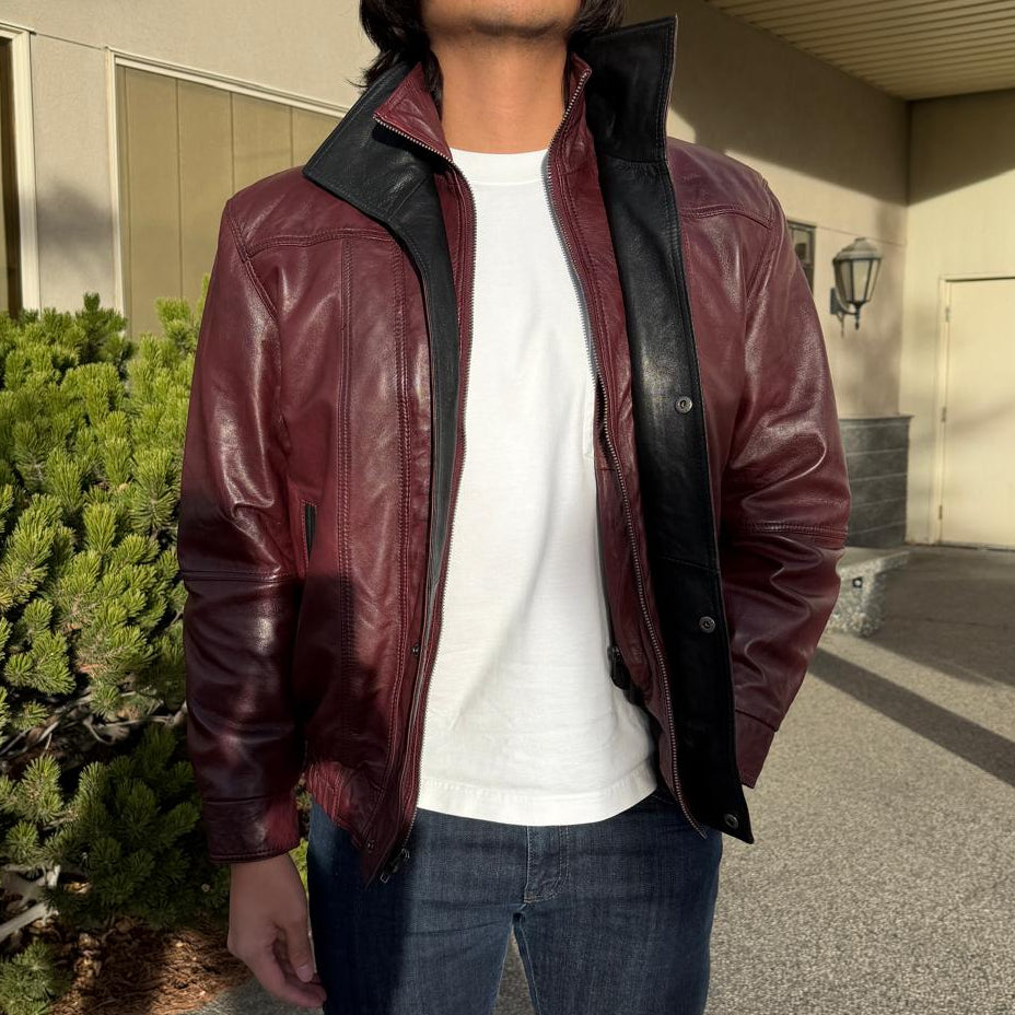 BOL Men's Double Collar Leather Bomber Jacket EX-STOCK Canada 