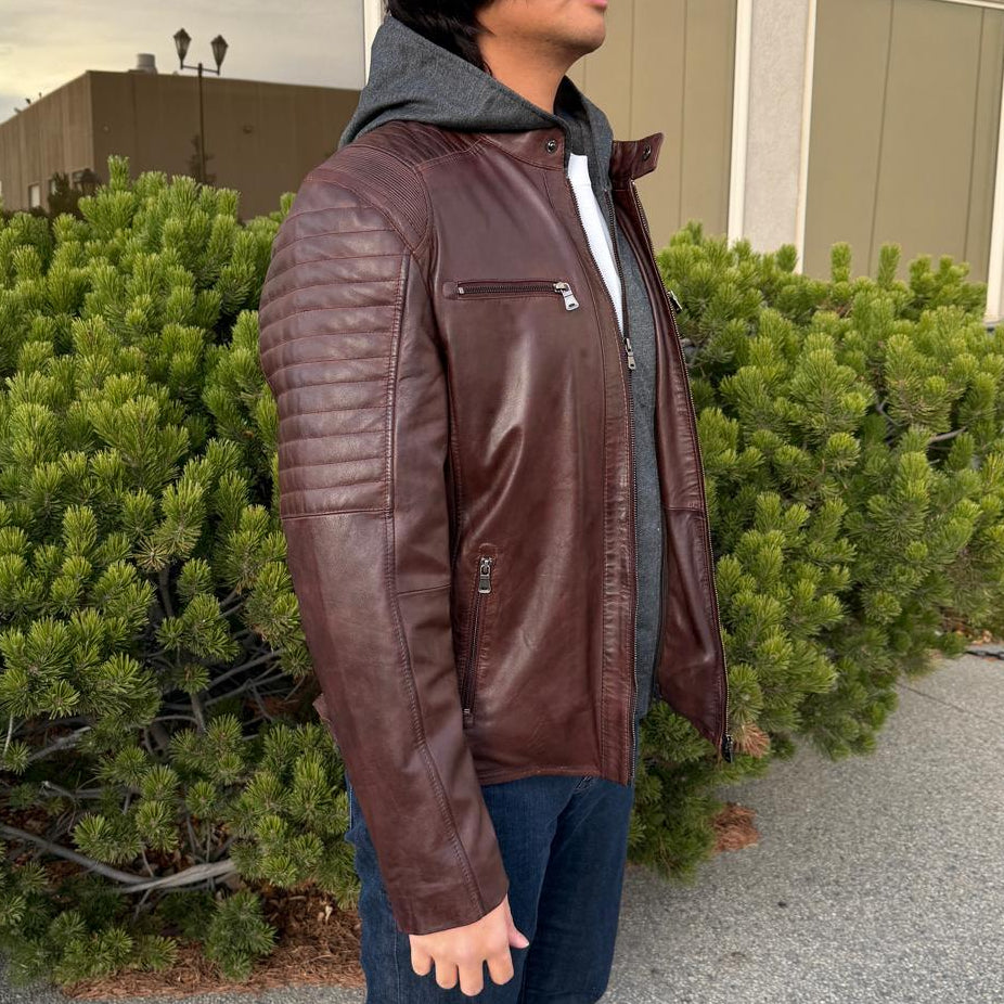 Men's Lamb Leather Jacket with Removable Hoodie EX-STOCK Canada 