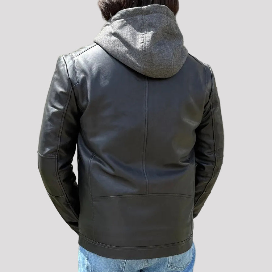 Giacca con Cappuccio da Uomo in Pelle di Agnello con Cappuccio Staccabile 
