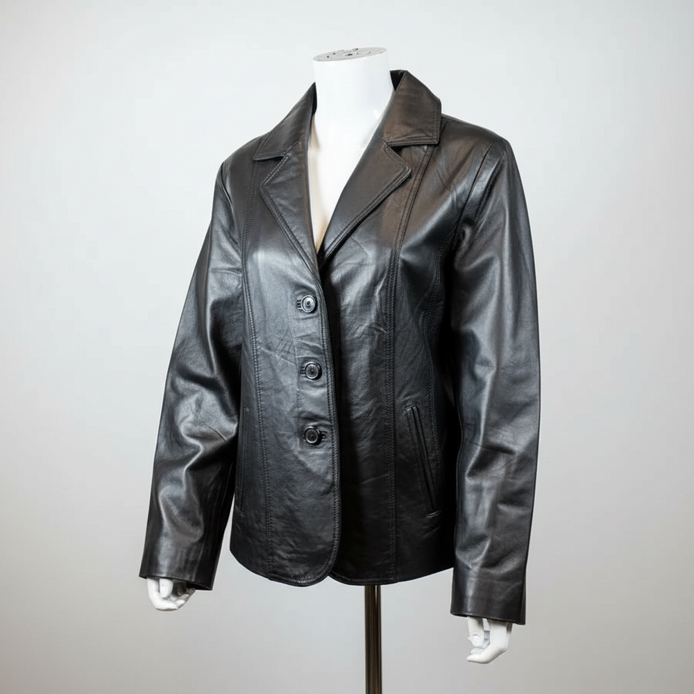 Chaqueta de cuero cosida para mujer tipo blazer 