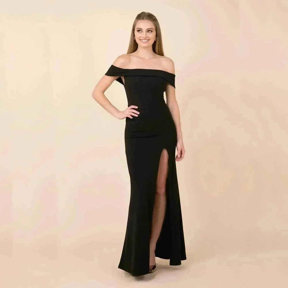 Women's Fashion Elegant Boat-neck formal slit bodycon Evening Gown Dress. - EX-STOCK Canada