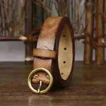 Women's Fashion Leather Jeans Belt With Brass Buckle - EX-STOCK CANADA