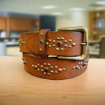 Women's Full Grain Leather Belt with Ornamental Stud Pattern EX-STOCK Canada 