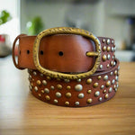 Women's Full Grain Leather Belt with Oval Buckle and Studs EX-STOCK Canada 