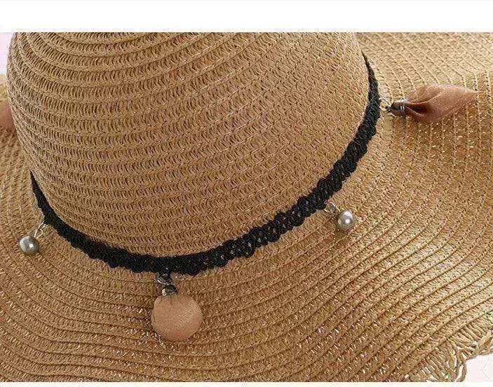 Women's Han Korean Edition Big Beach Wavy With Leather Rope Weaving Hat - EX-STOCK Canada