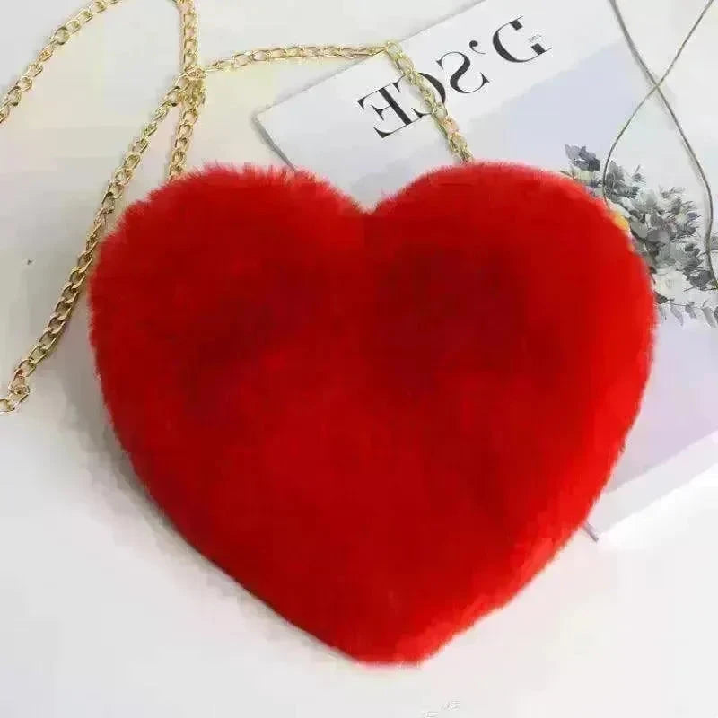 Women's Heart Shaped Plush Chain Shoulder & Hand Bag - EX-STOCK CANADA
