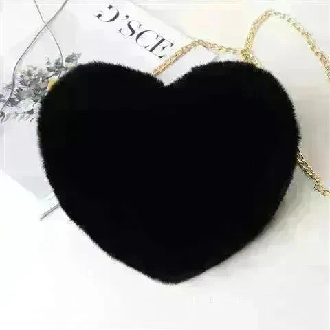 Women's Heart Shaped Plush Chain Shoulder & Hand Bag - EX-STOCK CANADA