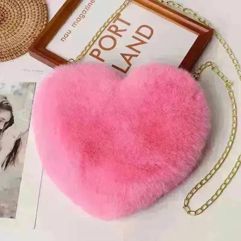 Women's Heart Shaped Plush Chain Shoulder & Hand Bag - EX-STOCK CANADA