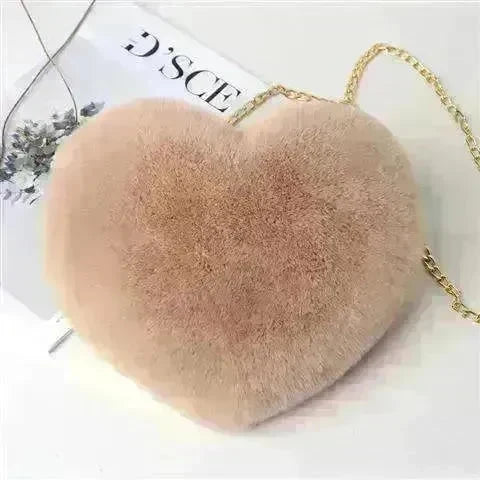 Women's Heart Shaped Plush Chain Shoulder & Hand Bag - EX-STOCK CANADA