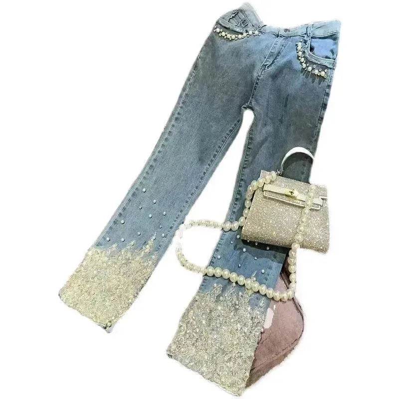 Women's Heavy Industry Beads Sequined Jeans Trouser - EX-STOCK Canada