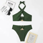 Women's High-Waist Briefs Swimsuit with Fashionable Split and Cross-Halterneck - EX-STOCK Canada