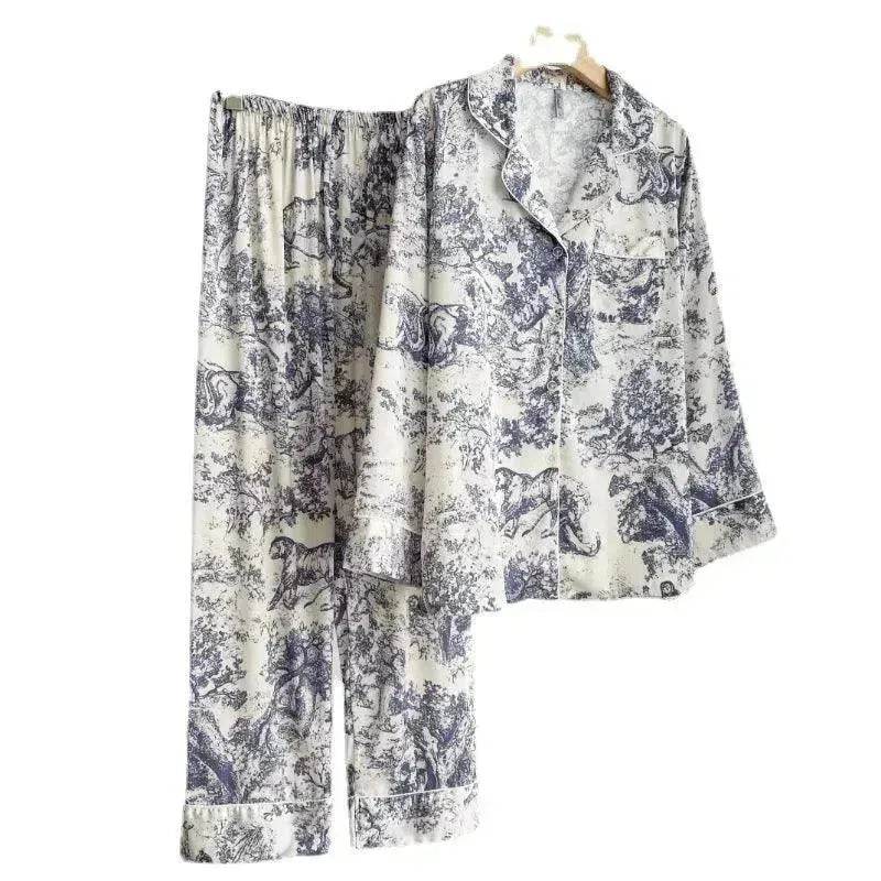 Women's Ice Silk Pajamas with New Ink Print Design: Long-Sleeved Homewear - EX-STOCK Canada