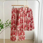 Women's Ice Silk Pajamas with New Ink Print Design: Long-Sleeved Homewear - EX-STOCK Canada