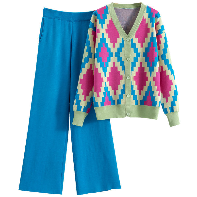 Women's Knitted Cardigan Casual Fashion Sports Wide-leg Pants Suit EX-STOCK Canada 