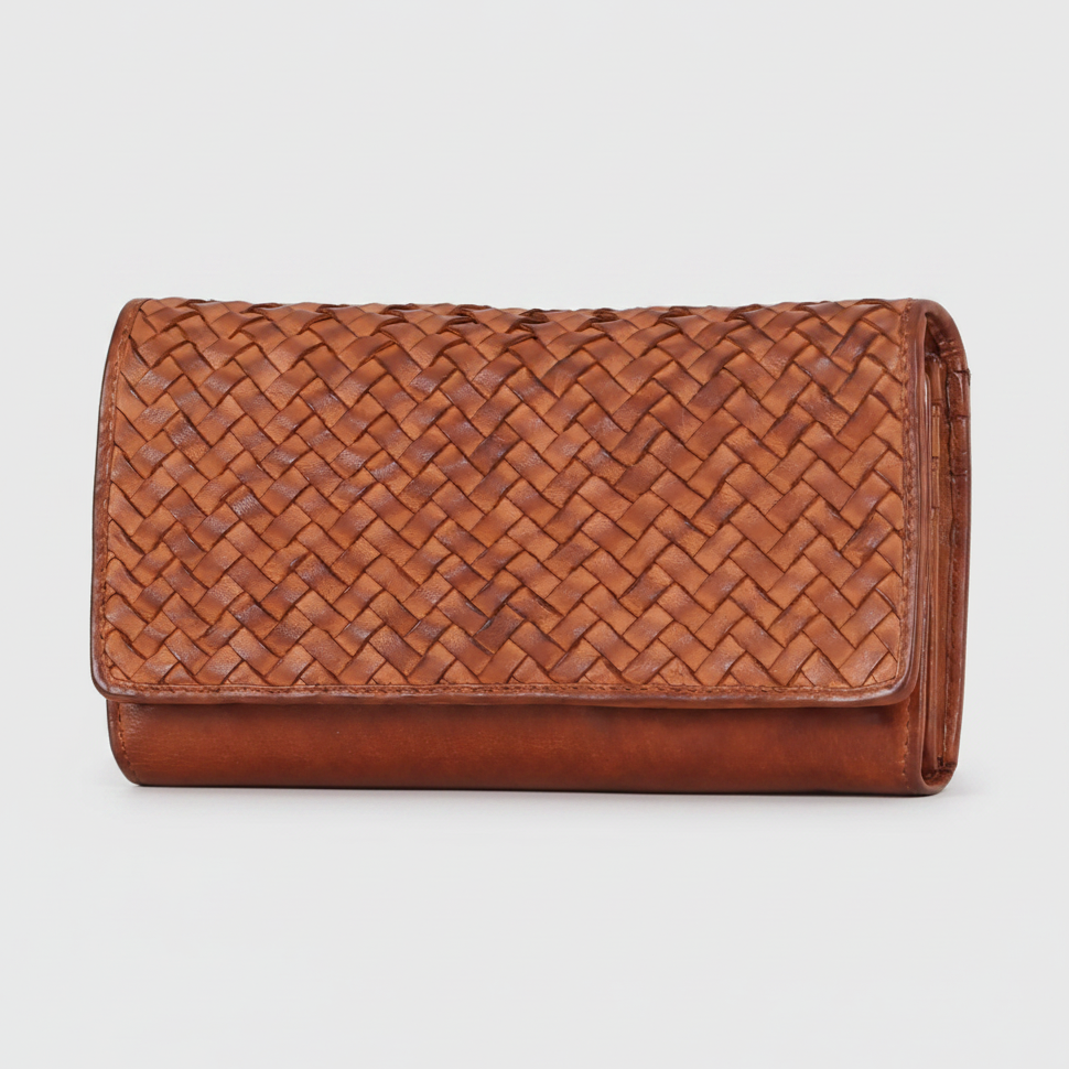 Bolso de cuero para mujer con tejido de cesta 