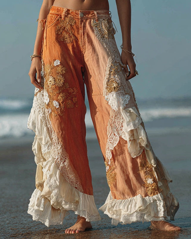 Women's Leisure Fashion Retro Print High-Waisted Pants, Comfortable Fake Jeans That Can Slim The Legs EX-STOCK Canada 