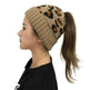 Women's Leopard Jacquard Ponytail Knitted Woolen Hat - EX-STOCK Canada
