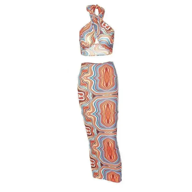 Women's Printed Halter Strap Strapless Slim Skirt Set - EX-STOCK Canada