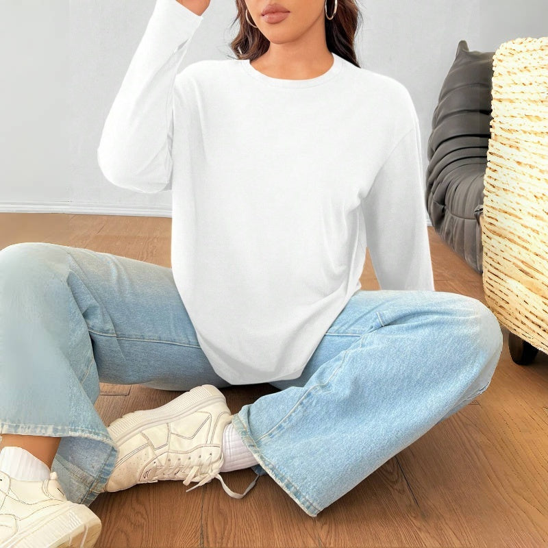 Women's Solid Color Loose Round Neck Top EX-STOCK Canada 