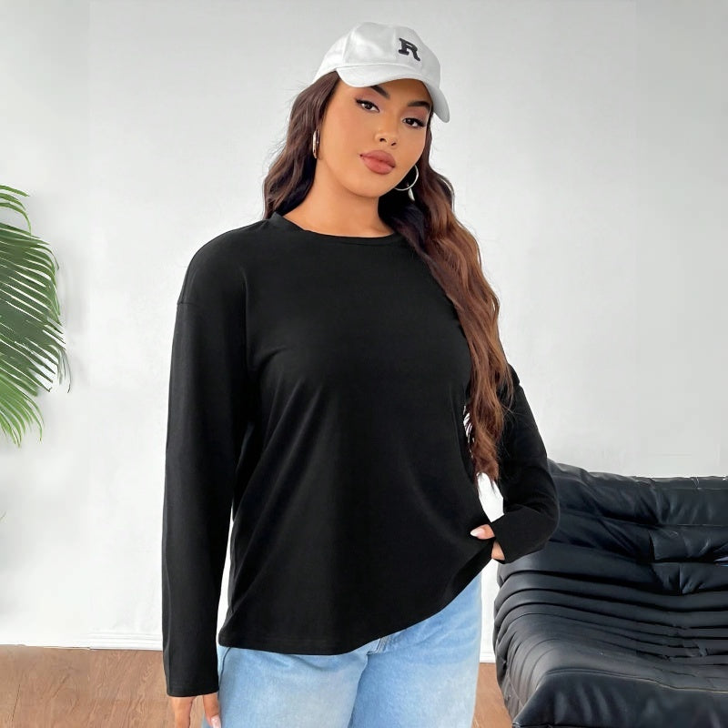 Women's Solid Color Loose Round Neck Top EX-STOCK Canada 