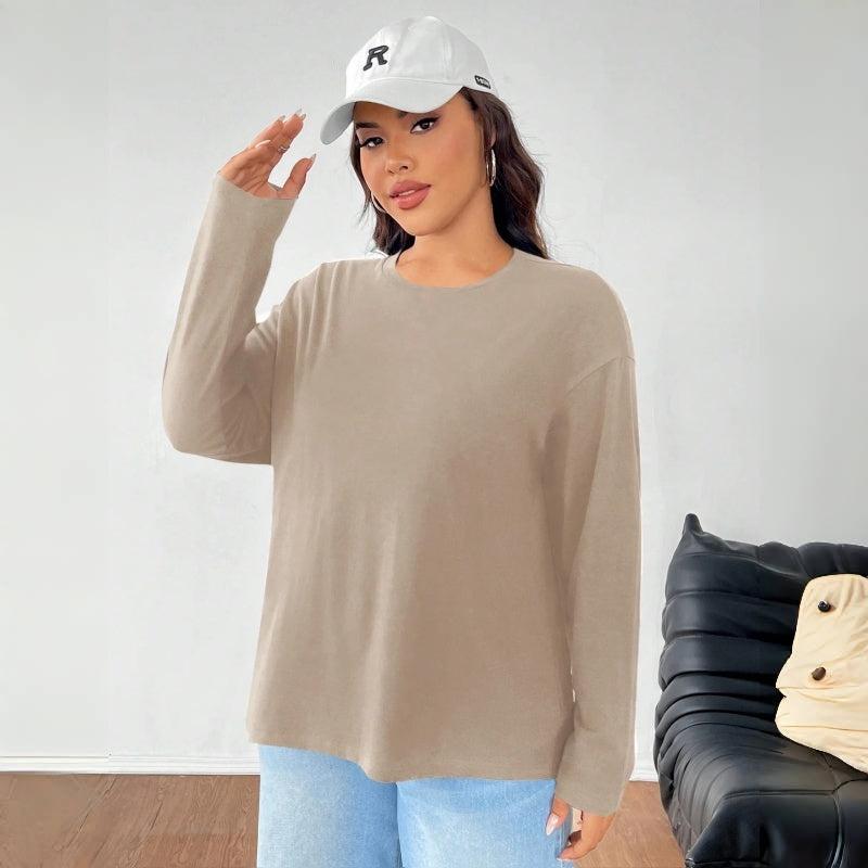 Women's Solid Color Loose Round Neck Top EX-STOCK Canada 