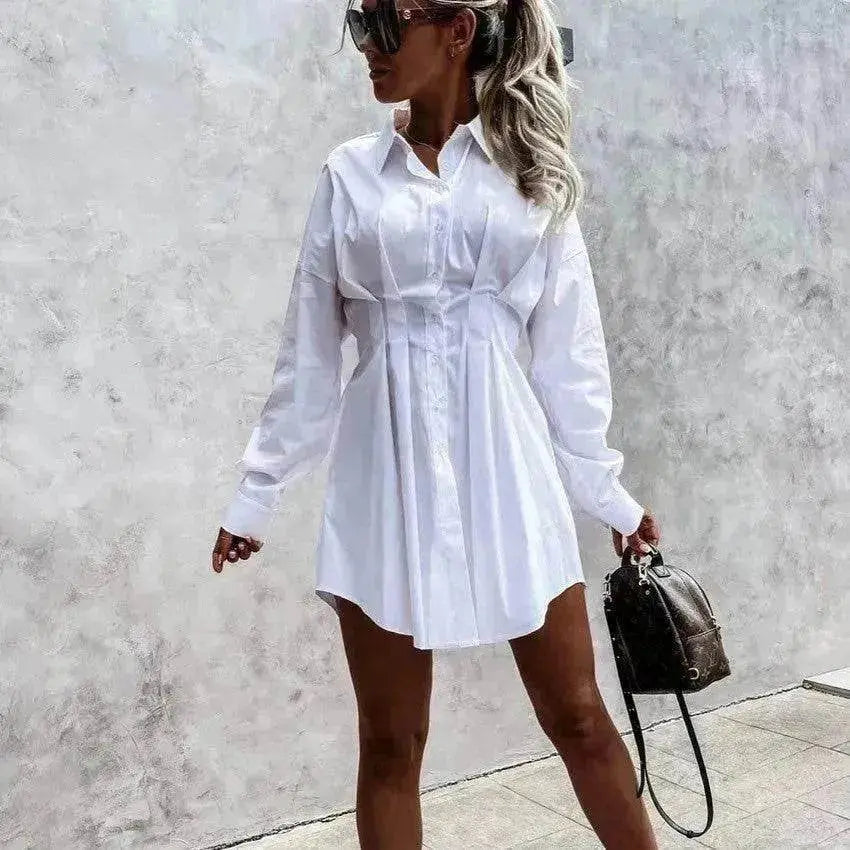 Women's Solid Color Shirt Collar Dress - EX-STOCK Canada