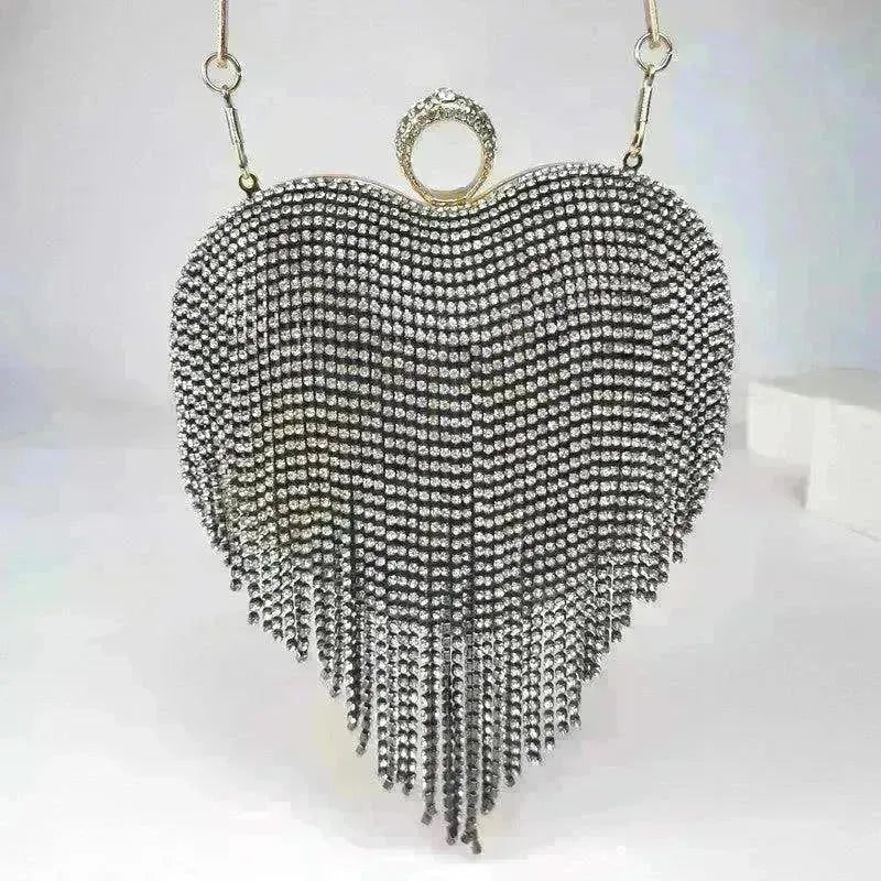 Women's Tassel Heart Shape Inlaid Diamond Handbag - EX-STOCK CANADA
