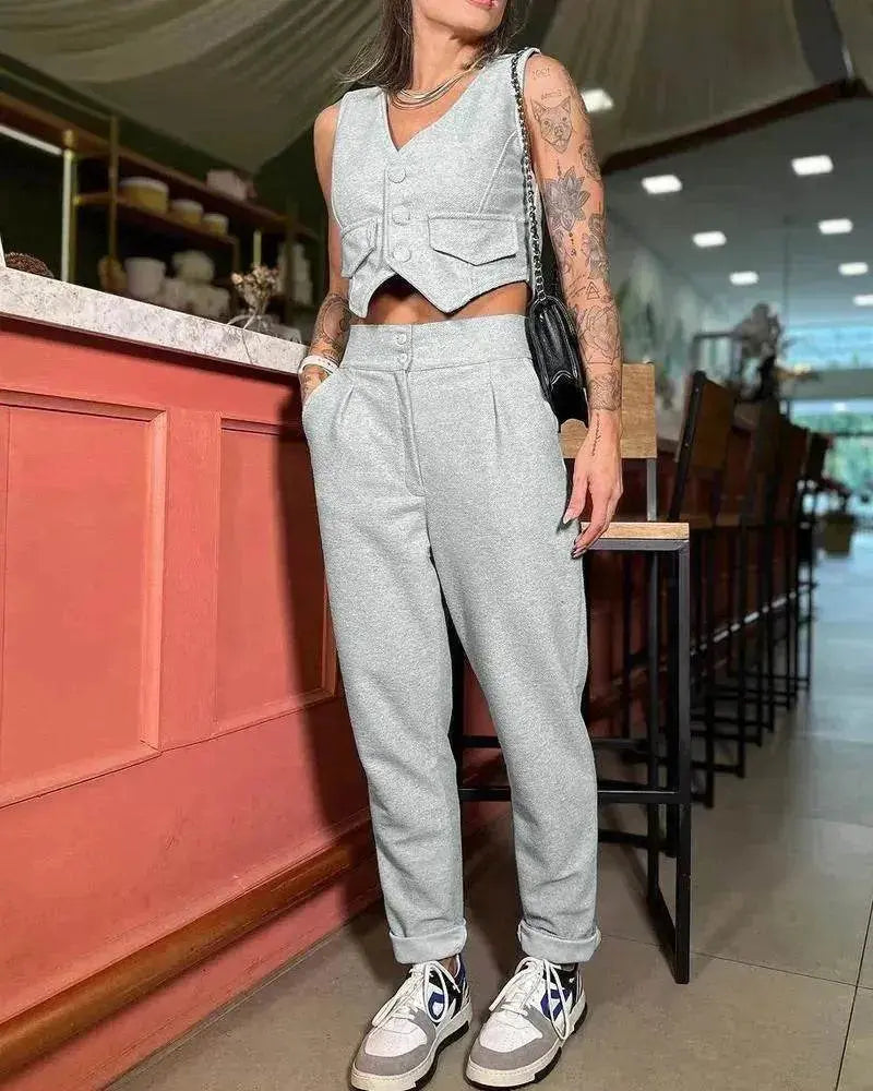 Women's Vest Casual Pants Two-piece Set - EX-STOCK Canada