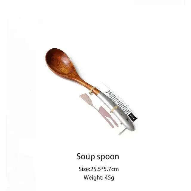 مجموعة أدوات مطبخ خشبية أجهزة خاصة غير لاصقة مجموعة طبيعية خالصة من خشب الساج الصلب أدوات مجرفة بمقبض طويل EX-STOCK Canada