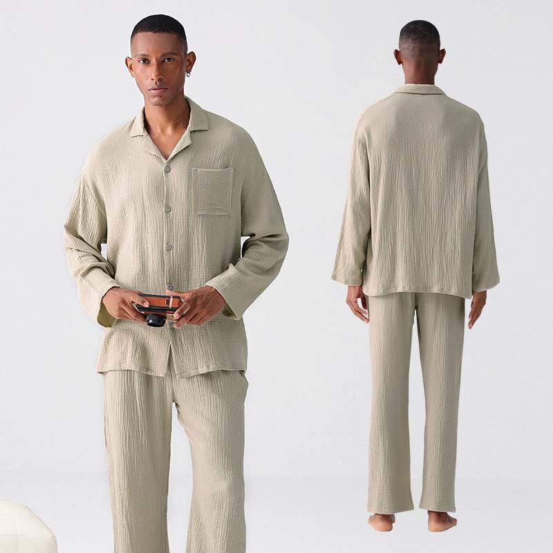 Woven Gauze Pajamas Men's Spring And Autumn Thin Homewear Suit  EX-STOCK CANADA