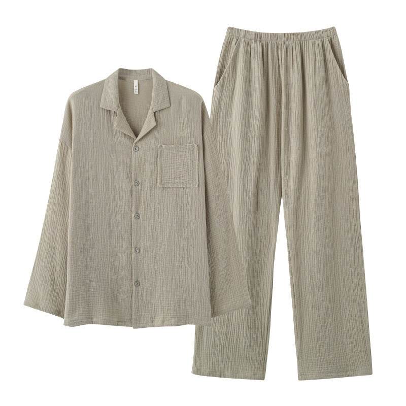 Woven Gauze Pajamas Men's Spring And Autumn Thin Homewear Suit  EX-STOCK CANADA