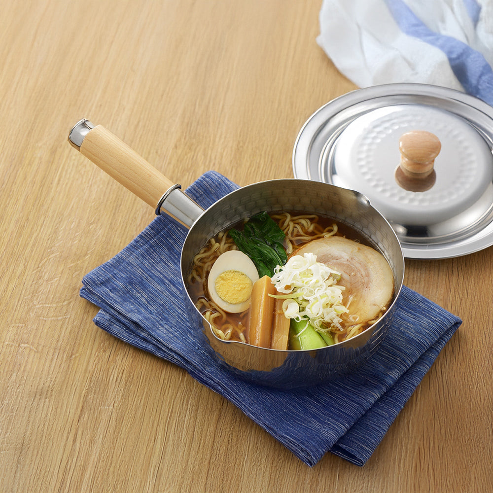 Yoshikawa Yukihira Saucepan 20 cm | 2.1 L Stainless Steel with Wooden Handle 