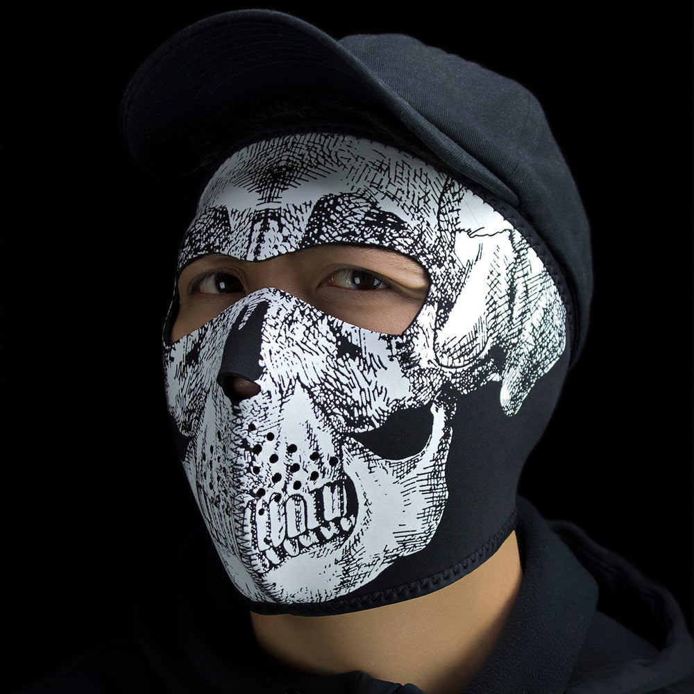 ZANheadgear Full Mask Neoprene Black & White Skull Face Glow In the Dark EX-STOCK Canada 