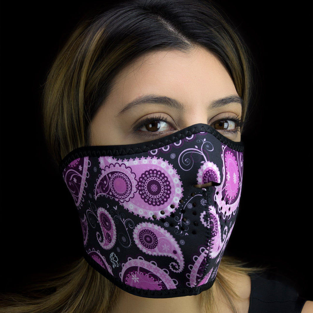 ZANheadgear Half Mask Neoprene Purple Paisley EX-STOCK Canada 