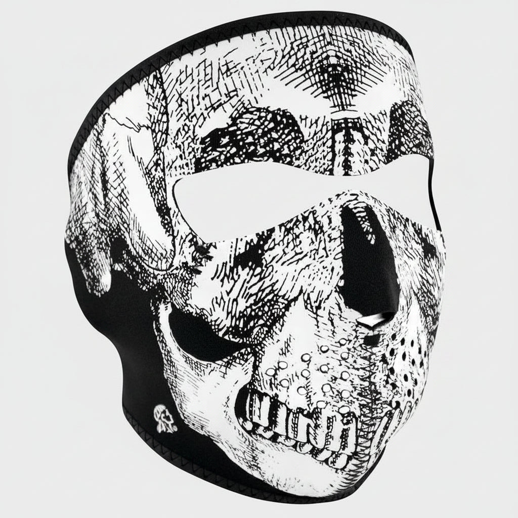 ZANheadgear Full Mask Neoprene Black & White Skull Face 