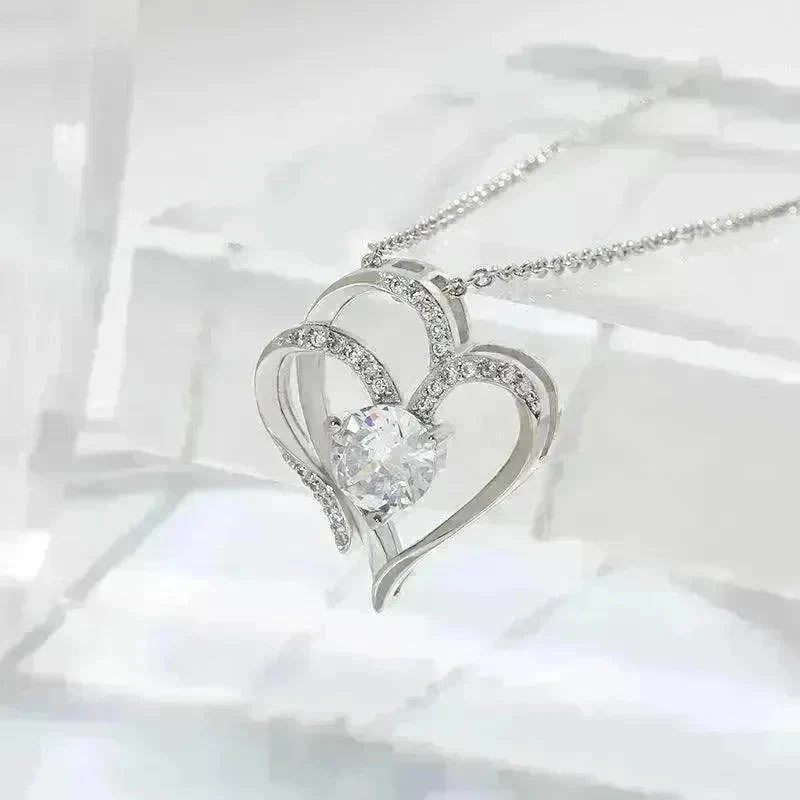 Zircon Double Love With Rhinestones Ins Personalized Heart-shaped Clavicle Chain Necklace - EX-STOCK CANADA