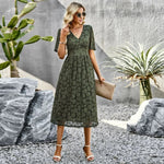 Fashion V-neck Lace Dress Summer Elegant Short Sleeve Long Dresses For Women - EX-STOCK CANADA