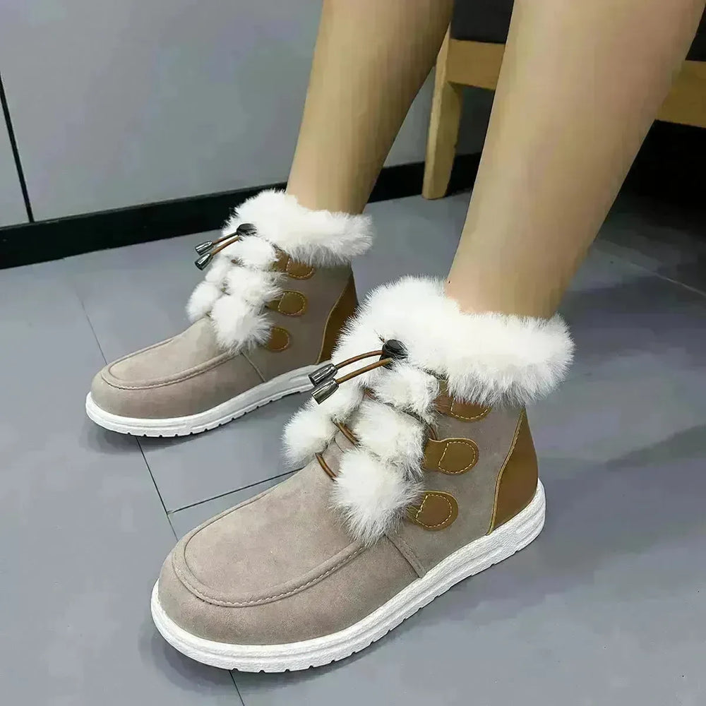 Fashion Suede Fleece Snow Boots Winter Warm Plush Round Toe Cotton Shoes Versatile Simple Short Boot For Women - EX-STOCK CANADA